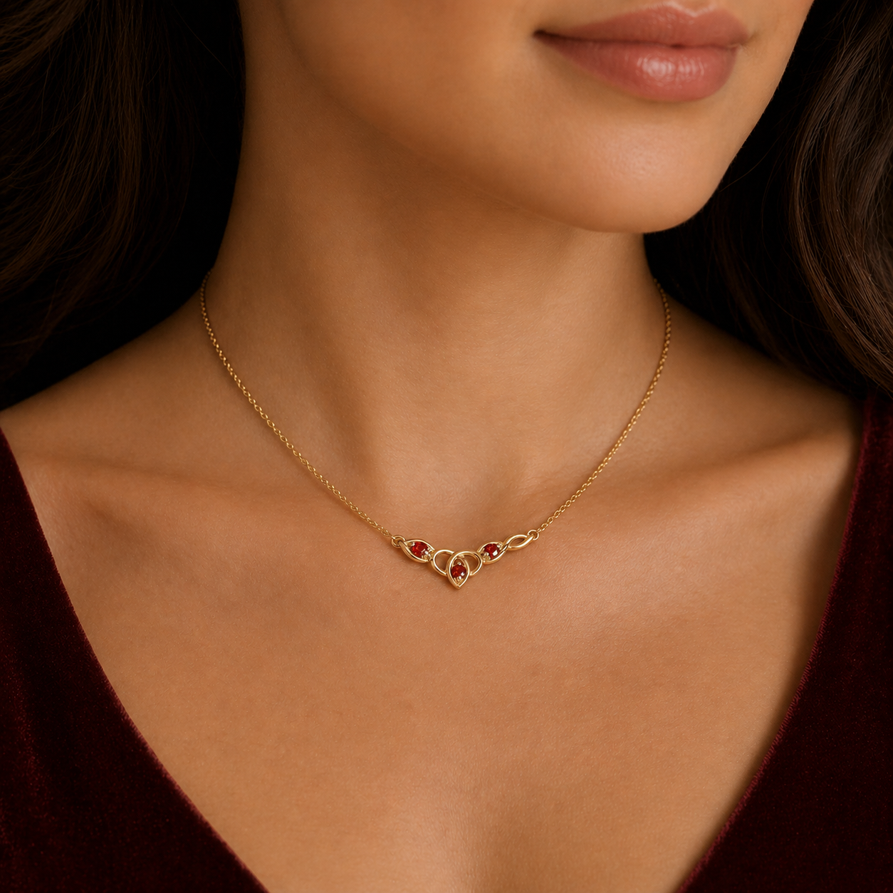 Natural Ruby Necklace With Diamond Yellow Gold 16.5" 42cm Length Chain