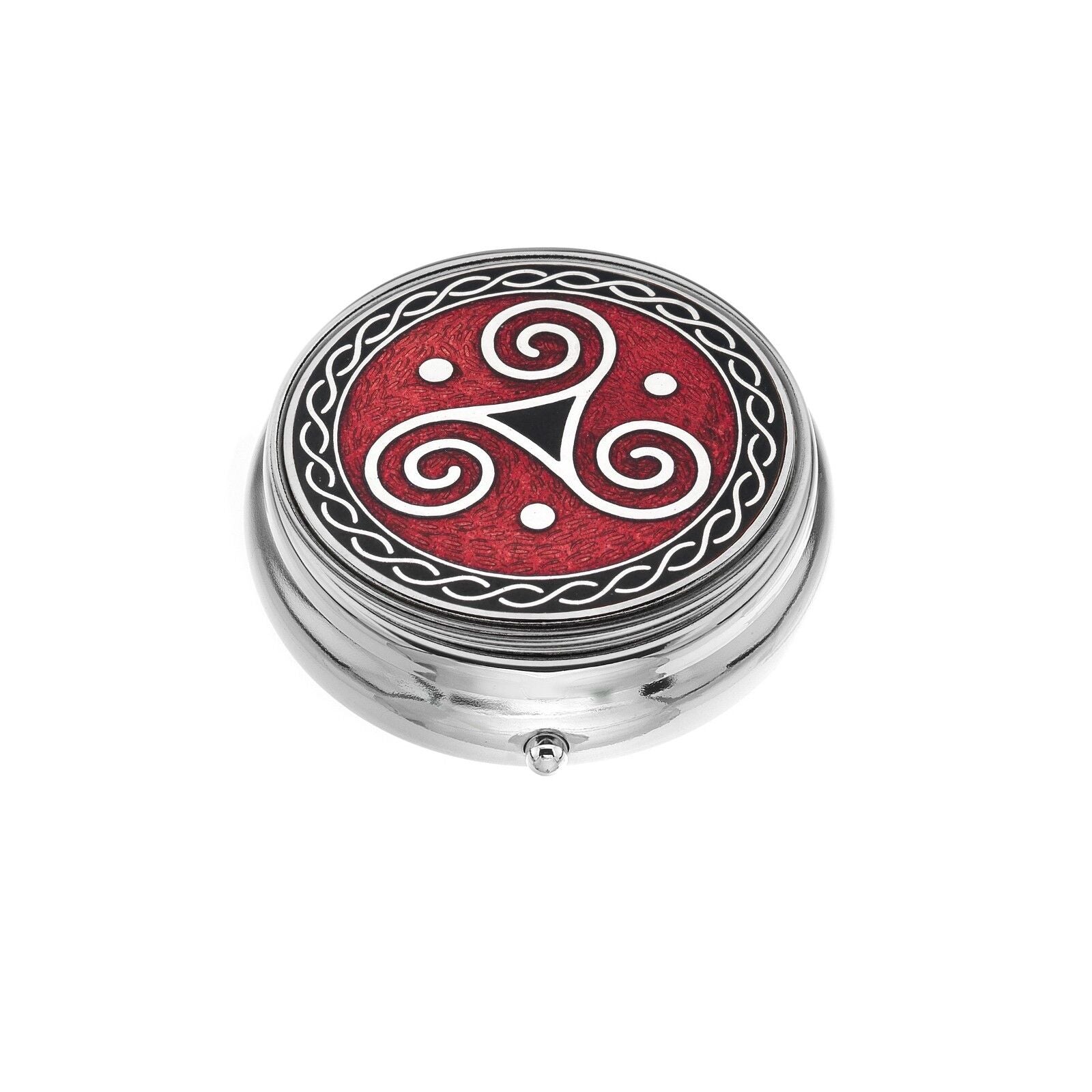 Large Pill Box Silver Plated Celtic Triskele Red Brand New & Boxed