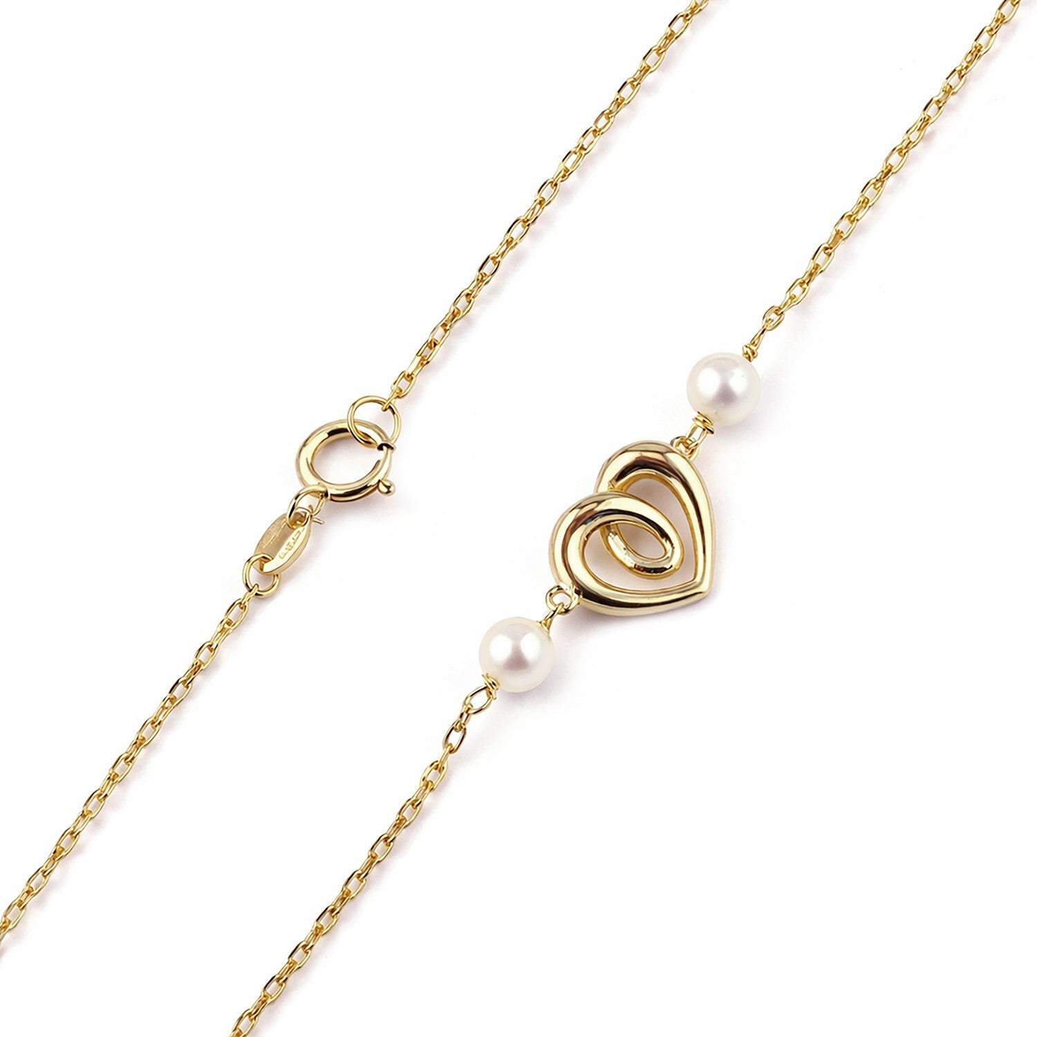 Infinity Heart Freshwater Pearl Bracelet 9ct Yellow Gold 375 Hallmark 19cm