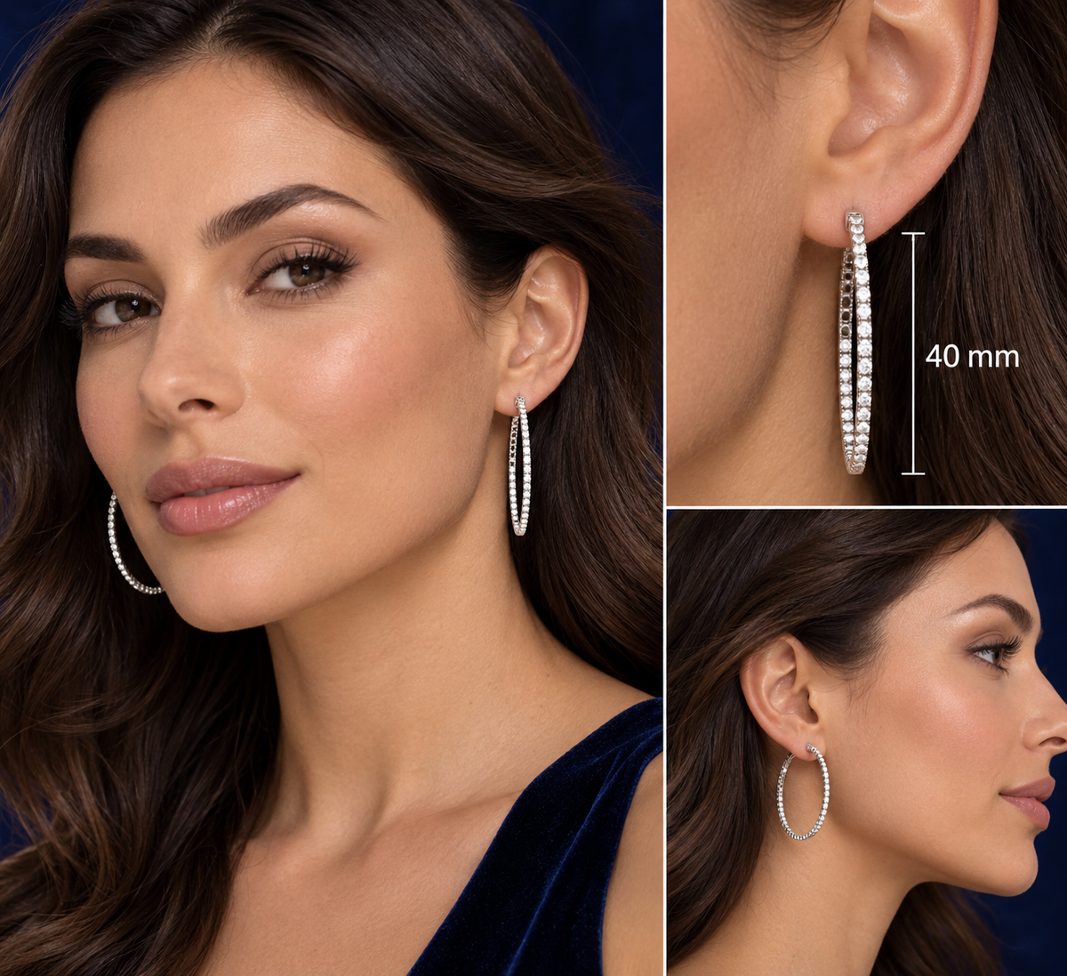 Real Diamond Hoop Earrings 18ct White Gold 40mm Diameter 1.02ctw Mined Diamonds