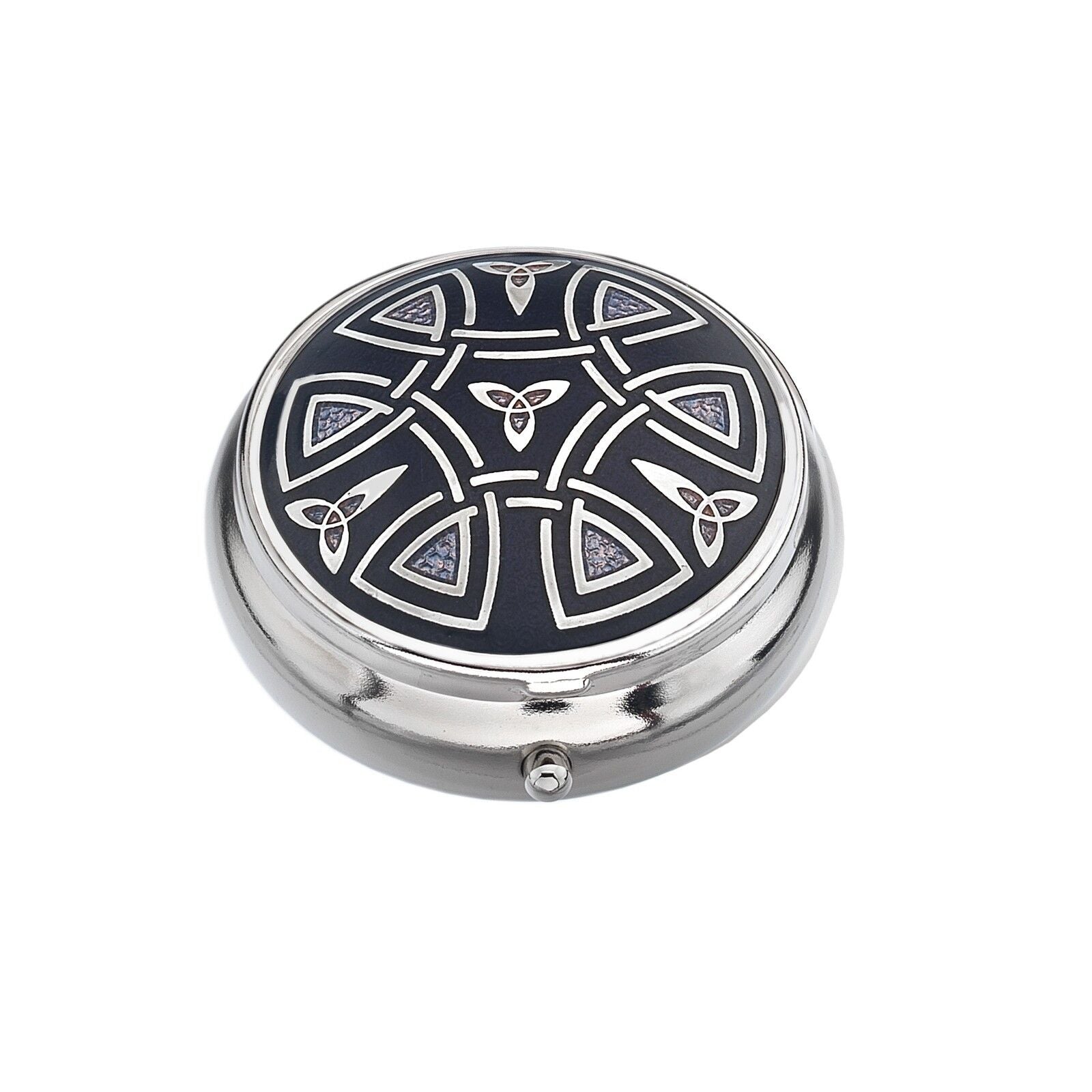 Pillbox Silver Plated Celtic Trinity Design Purple Brand New and Boxed 