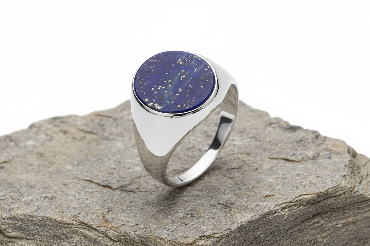 Men's Lapis Oval Signet Ring Gents Solid Sterling Silver Engagement size R - Z
