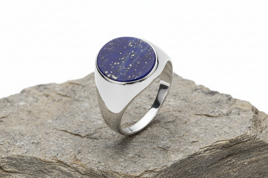 Men's Lapis Oval Signet Ring Gents Solid Sterling Silver Engagement size R - Z