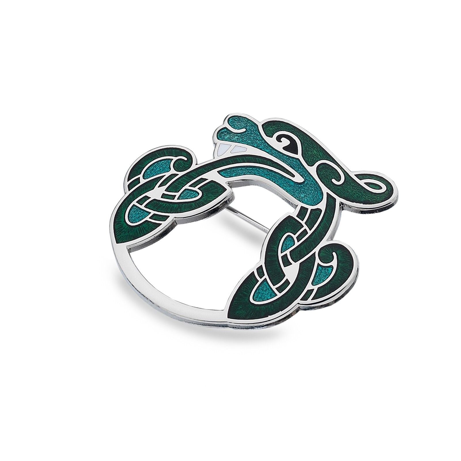 Celtic Dragon Brooch Silver Plated Green Brand New Gift Packaging