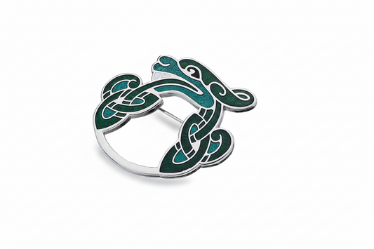 Celtic Dragon Brooch Silver Plated Green Brand New Gift Packaging