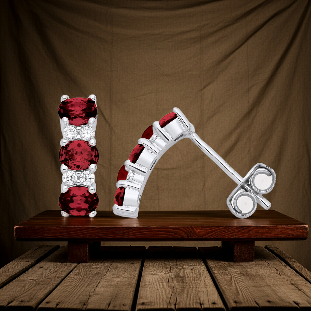 Ruby Drop Stud Earrings Solid Sterling Silver 925 Hallmark