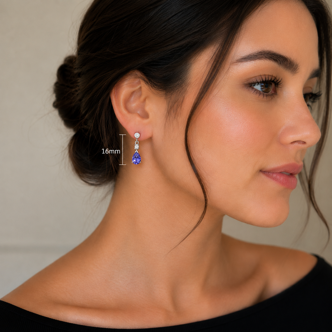 White Gold Tanzanite & Diamond Drop Earrings Pear Cut Teardrop Dangle Studs