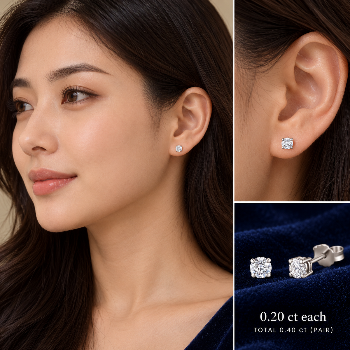 Real Diamond Solitaire Earrings 18ct White Gold 0.40ctw Mined Diamonds