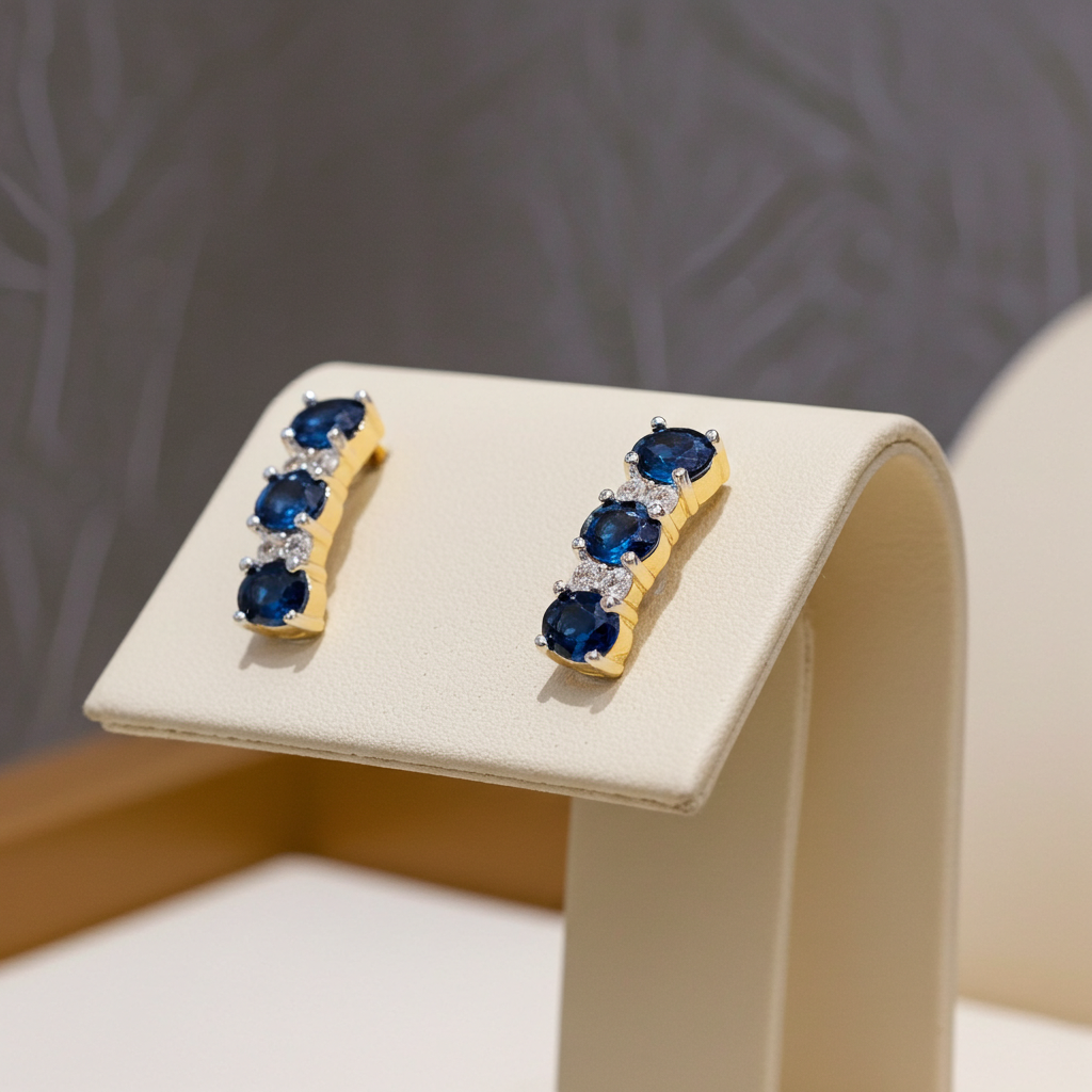 18ct Gold Sapphire Drop Earrings on Solid Sterling Silver 925 Hallmark