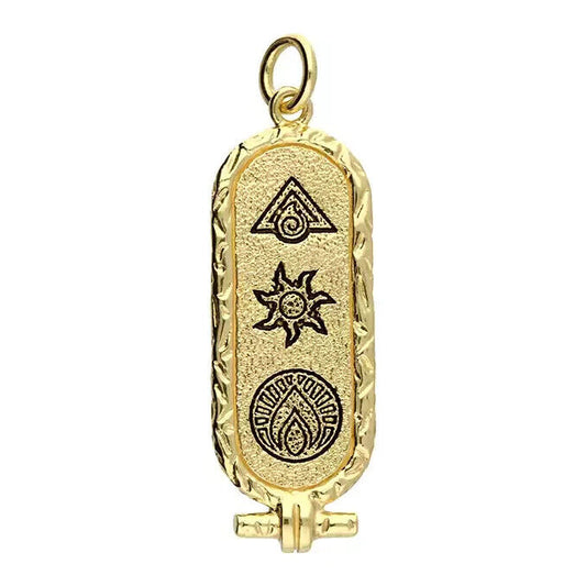 Elemental Cartouche. Fire. Aries, Leo, Sagittarius Zodiac Yellow Gold Plated