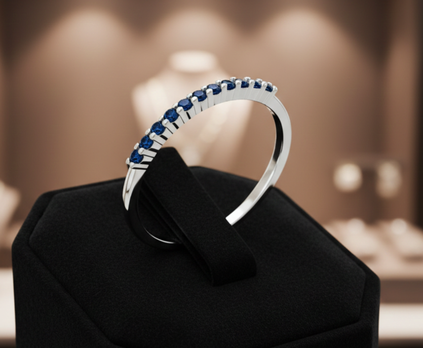 Sterling Silver Sapphire Eternity Ring Anniversary Band 925 Hallmark Size K-S
