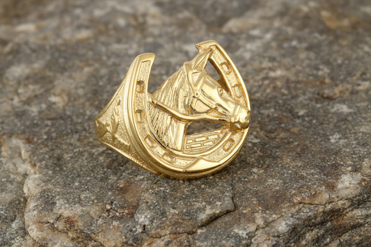 Gents 9ct Yellow Gold Horse Shoe Ring Hallmarked