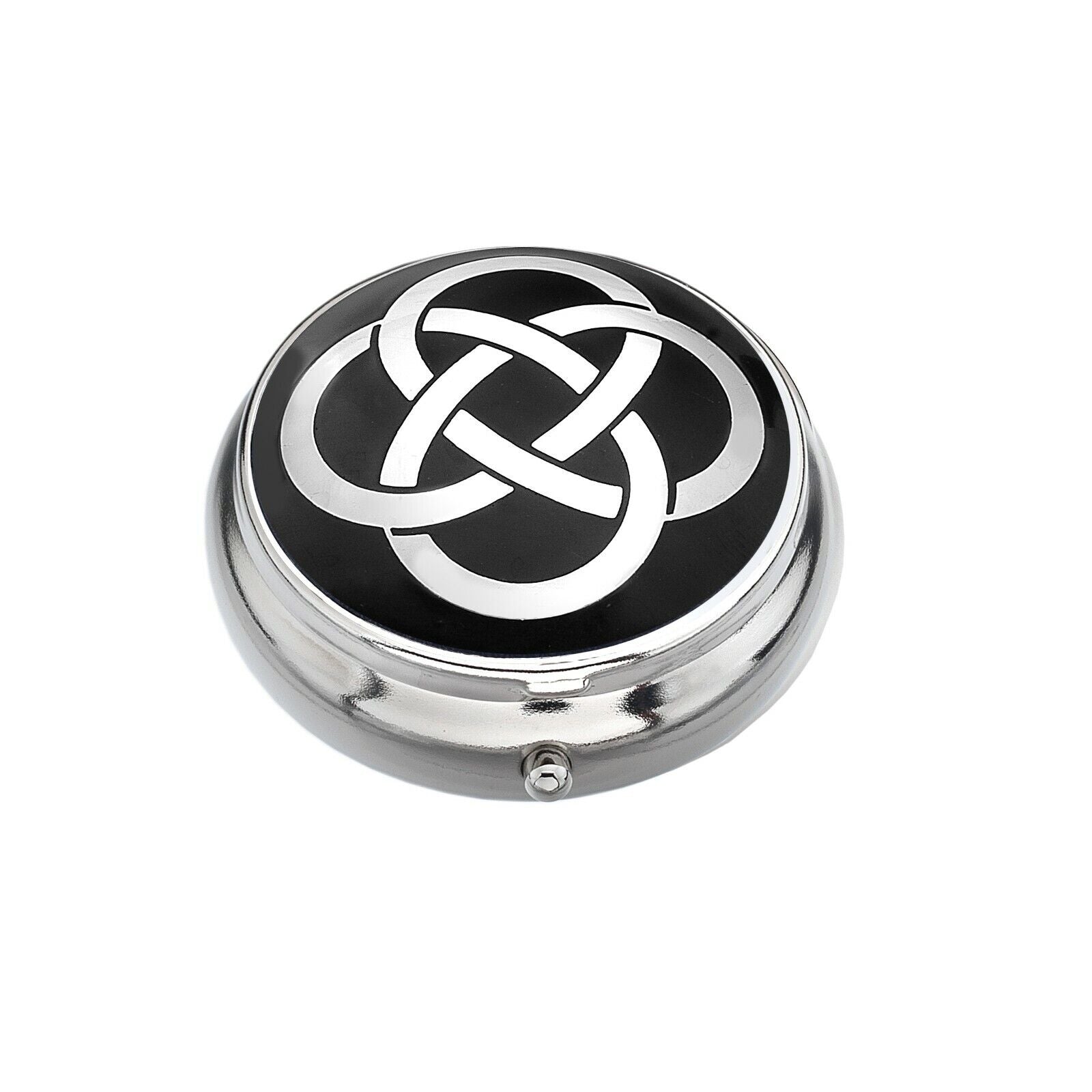 Pillbox Silver Plated Celtic Design Black Brand New and Boxed