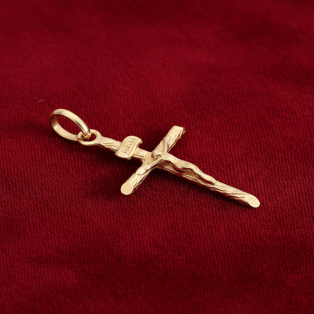 18ct Gold Crucifix Cross Pendant on Solid Sterling Silver 925 Hallmark 34mm