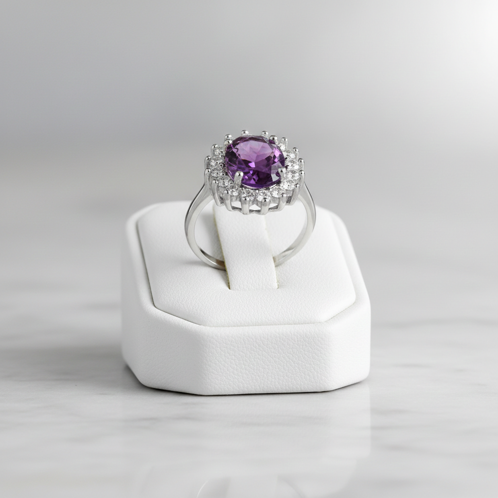 Sterling Silver Amethyst Ring Large Cluster Engagement 925 Hallmark Size K-S