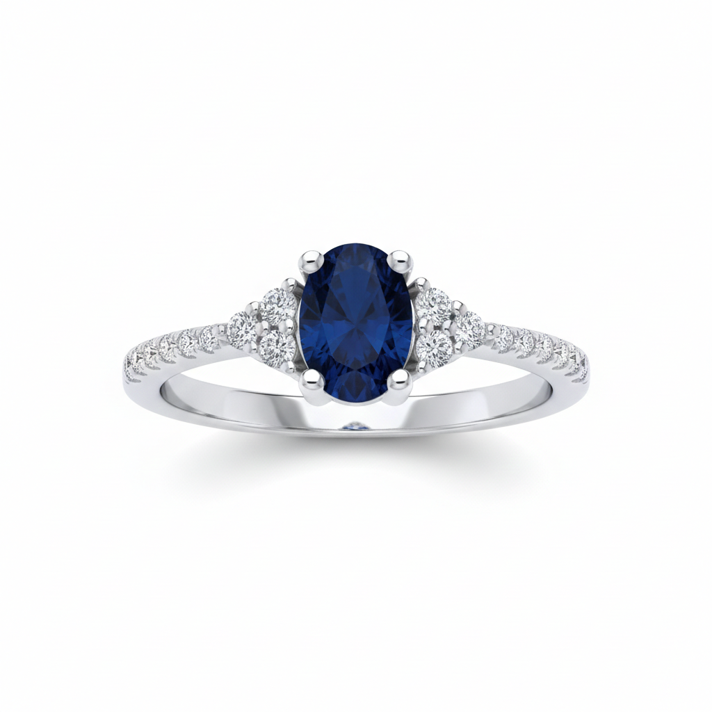 Sapphire Oval Solitaire Ring Solid Sterling Silver 925 Hallmark Sizes K - S