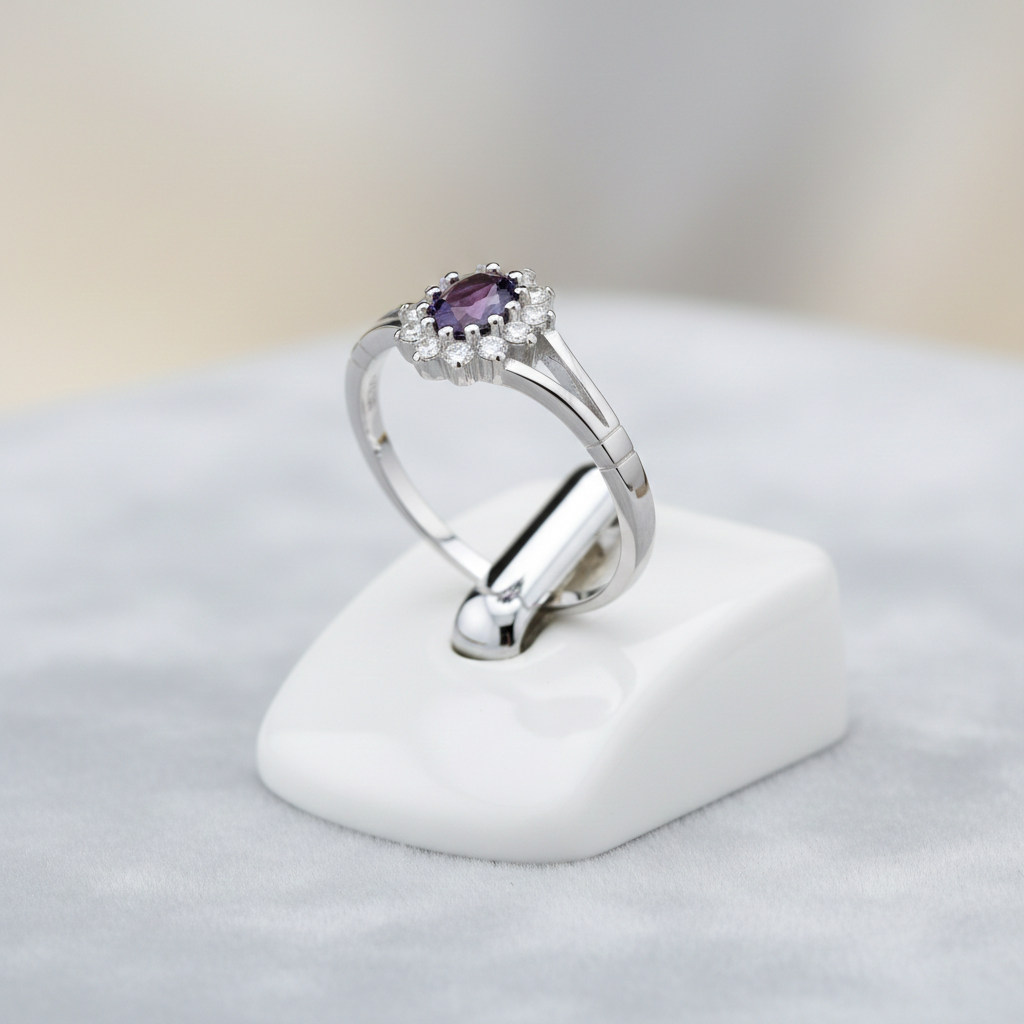 Sterling Silver Amethyst Ring Oval Cluster Engagement 925 Hallmark Size K-S
