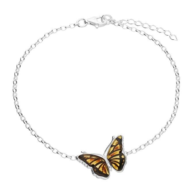 Amber Butterfly Adjustable Bracelet Solid Sterling Silver 925