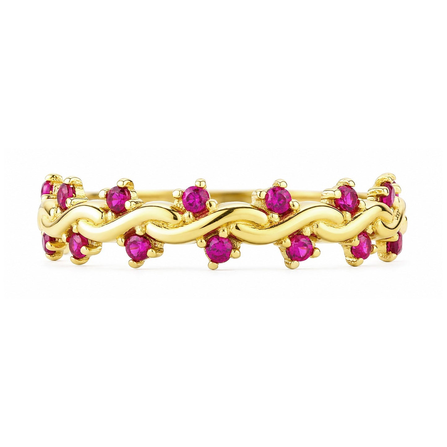 Ruby 9k Yellow Gold Designer Band Ring Eternity Stacking Hallmarked Size K-S