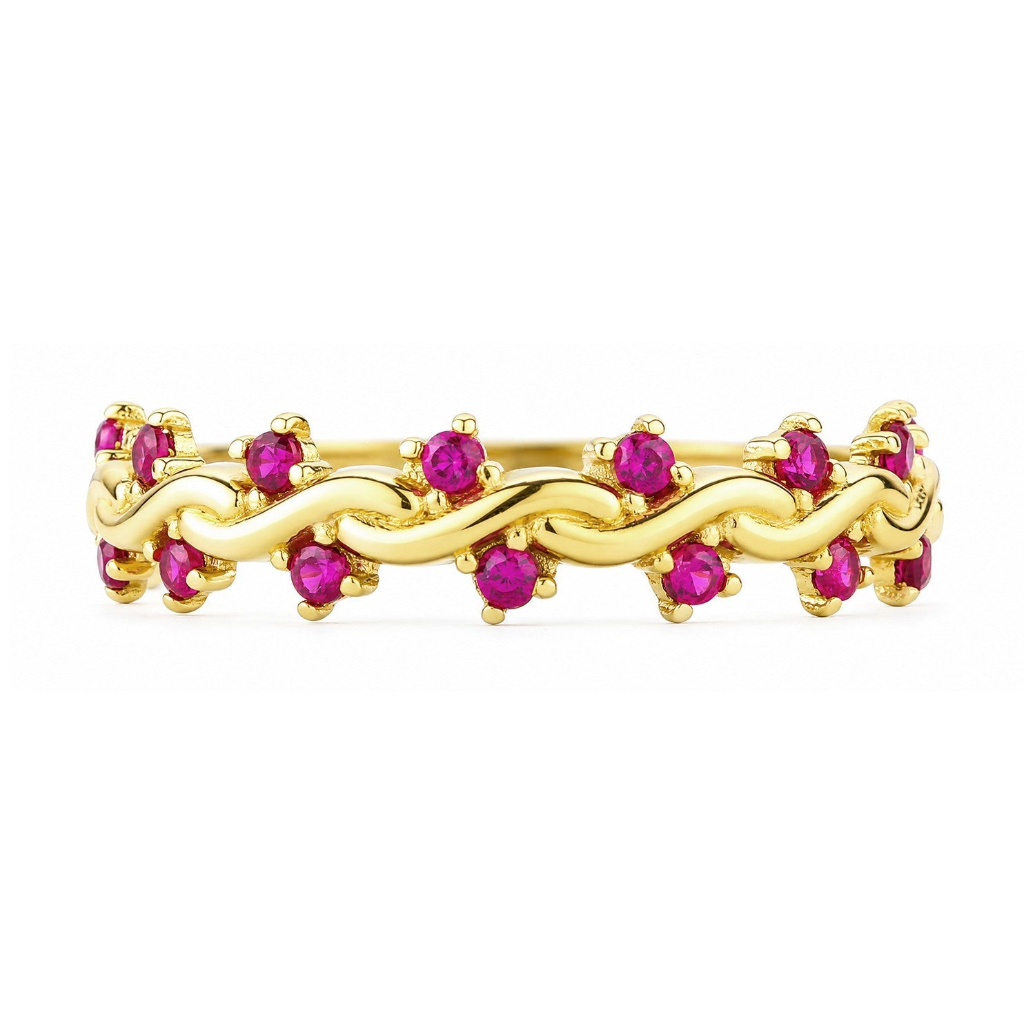 Ruby 9k Yellow Gold Designer Band Ring Eternity Stacking Hallmarked Size K-S