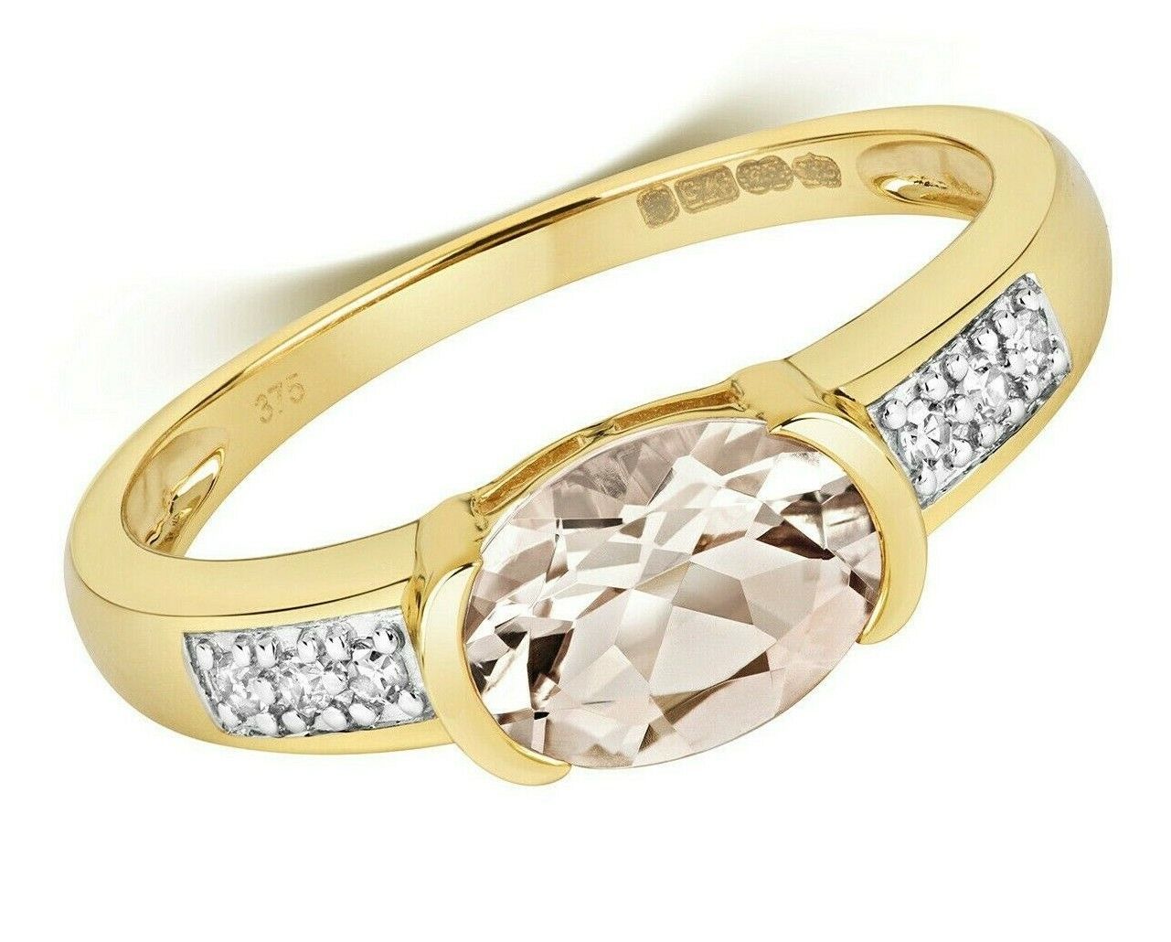 9ct Yellow Gold Morganite and Diamond Ring Oval Solitaire Size J K L M N O P Q