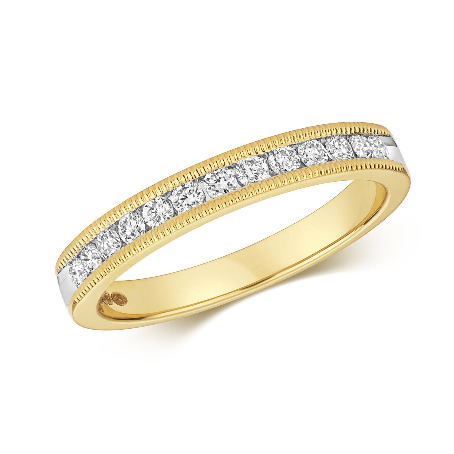 Real Diamond Millgrain Eternity Ring 9ct Yellow Gold Anniversary Band Size J - Q