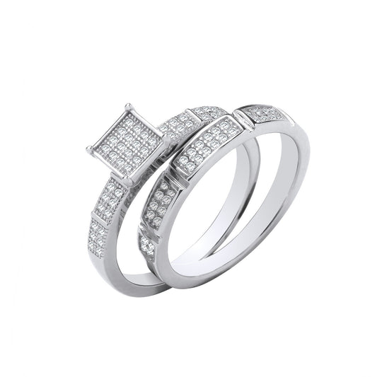 Silver Bridal Set Square Top Zircon Half Eternity Ring 925 Hallmark Size J-Q