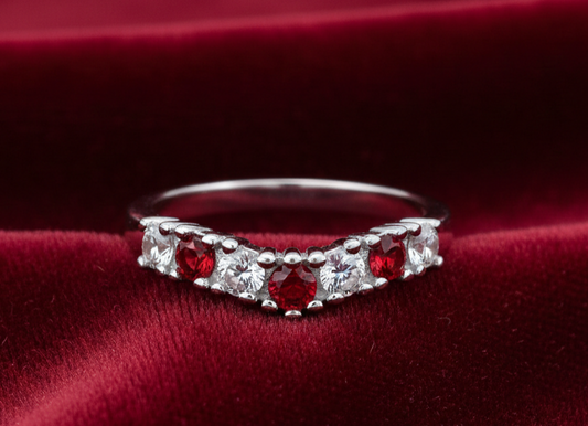 Sterling Silver Ruby Wishbone Ring Anniversary Band 925 Hallmark Size K-U