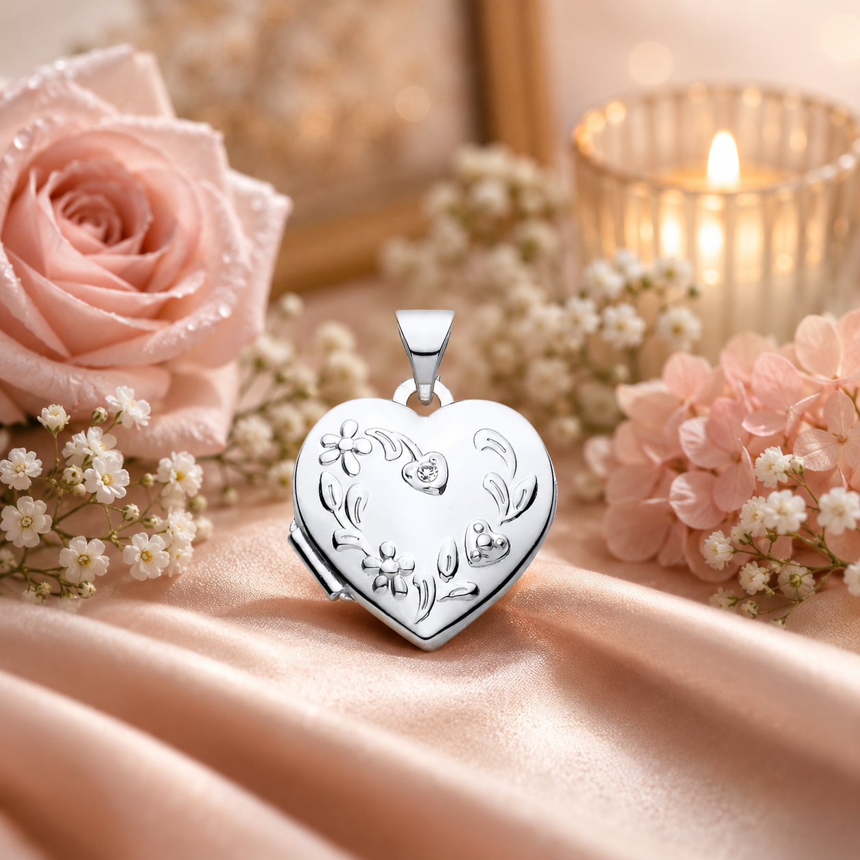 Together Forever Heart Locket Necklace Solid Sterling Silver 18" Chain