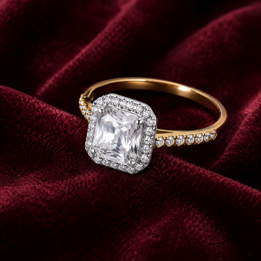 18ct Gold Emerald Cut Cluster Ring Solid Sterling Silver 925 Size K-S