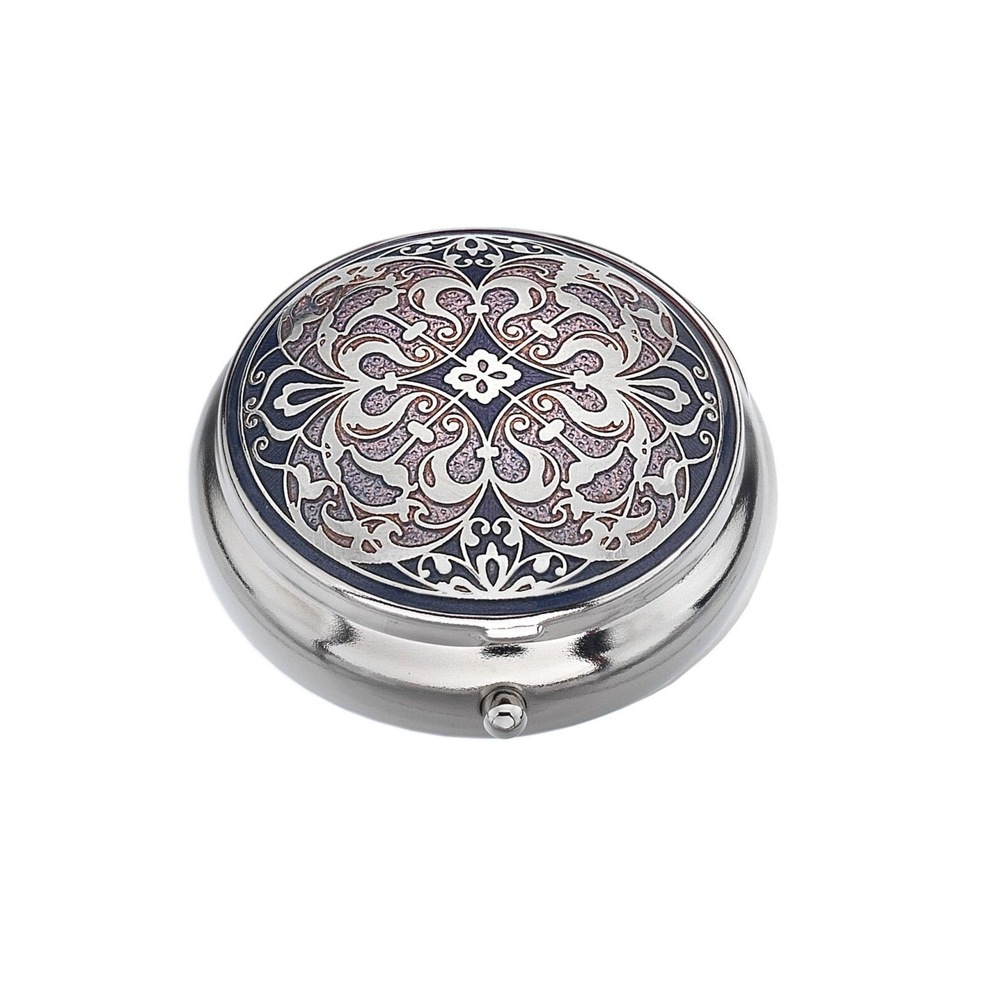 Pillbox Silver Plated Arabesque Design Purple Brand New and Boxed