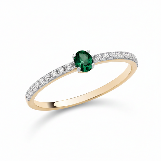 18ct Gold Emerald Oval Solitaire Ring on Sterling Silver 925 Hallmark Size K-S