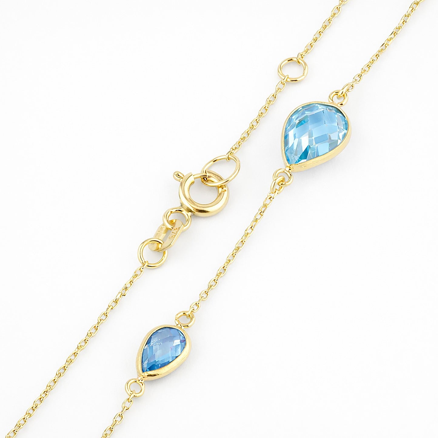 Blue Topaz Station Bracelet Yellow Gold 375 Hallmark 17.5-19cm