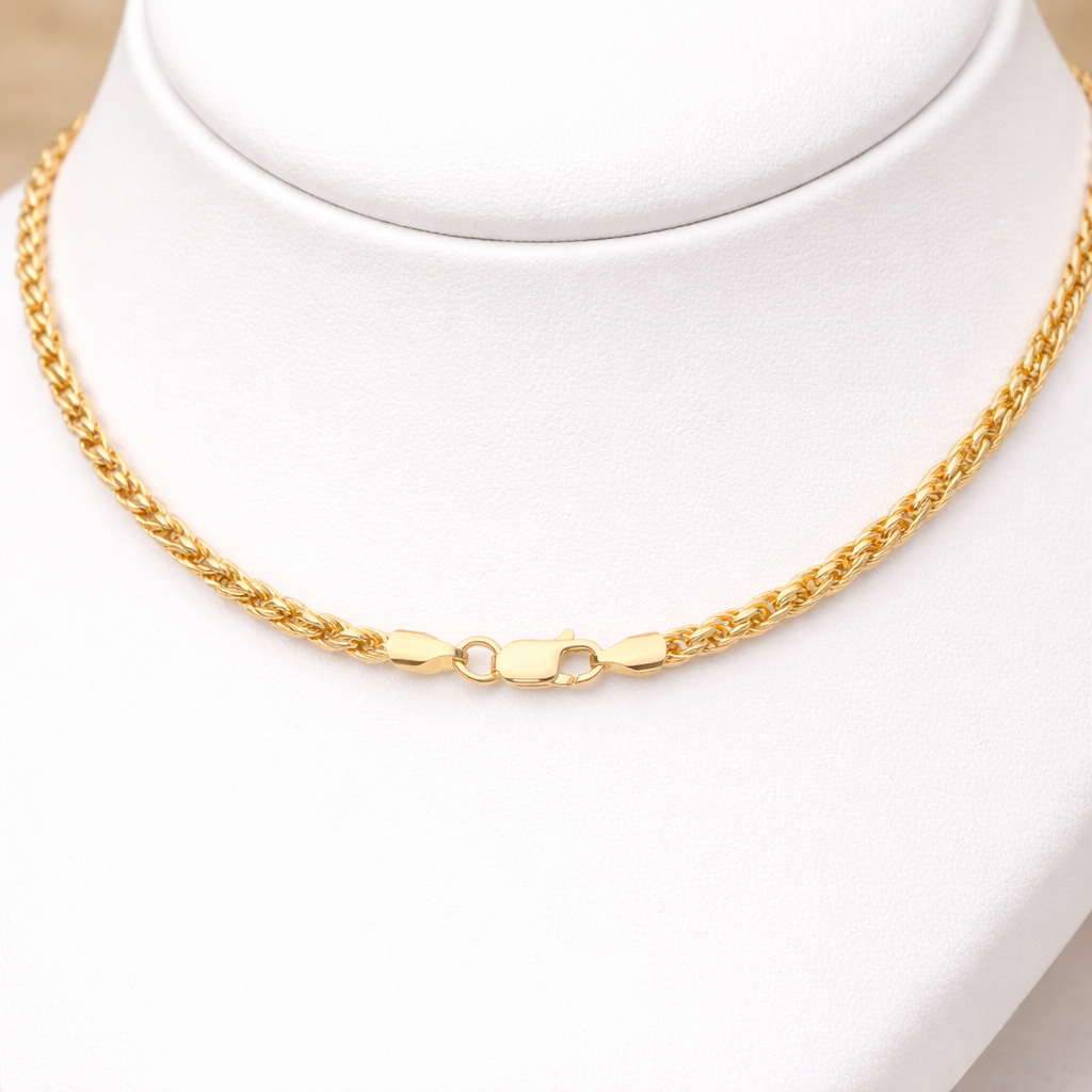 18ct Gold Rope Chain 2.7mm Diamond Cut on Solid Silver Full Hallmark 16" 41cm