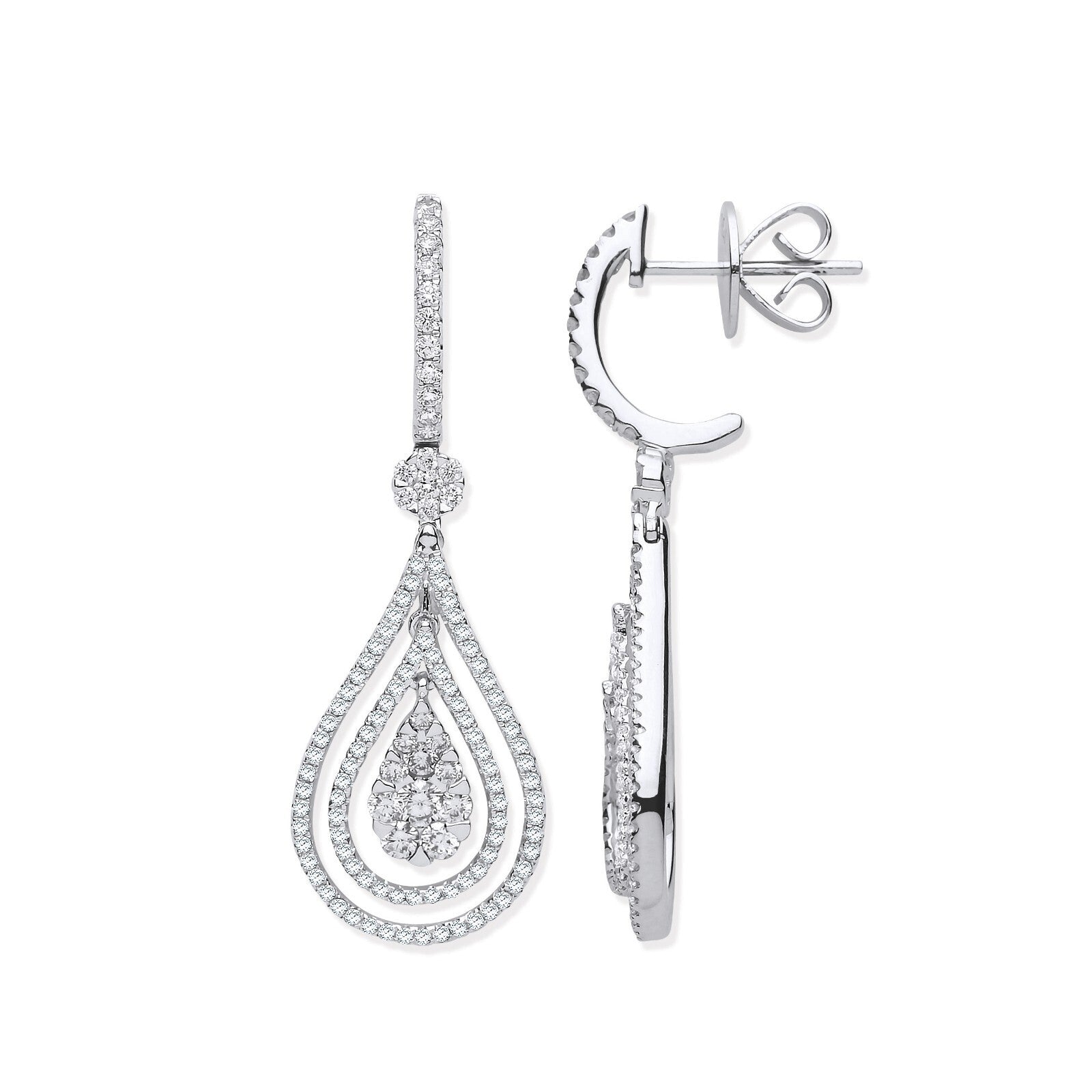 18ct White Gold 1.17ct Diamond Pear Shaped Drop Earrings 38 x 13mm Hallmarked