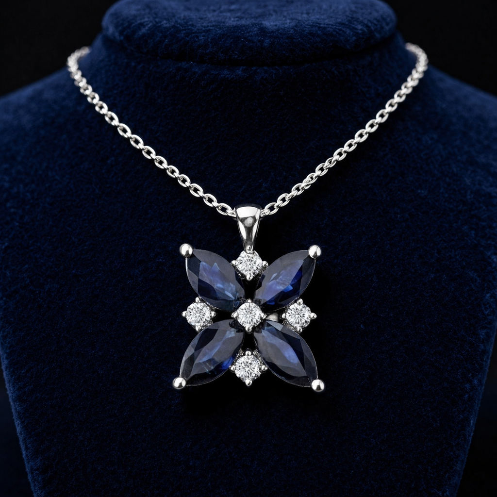 Sapphire Butterfly Pendant With Diamonds 9ct White Gold 18" 46cm Length Chain