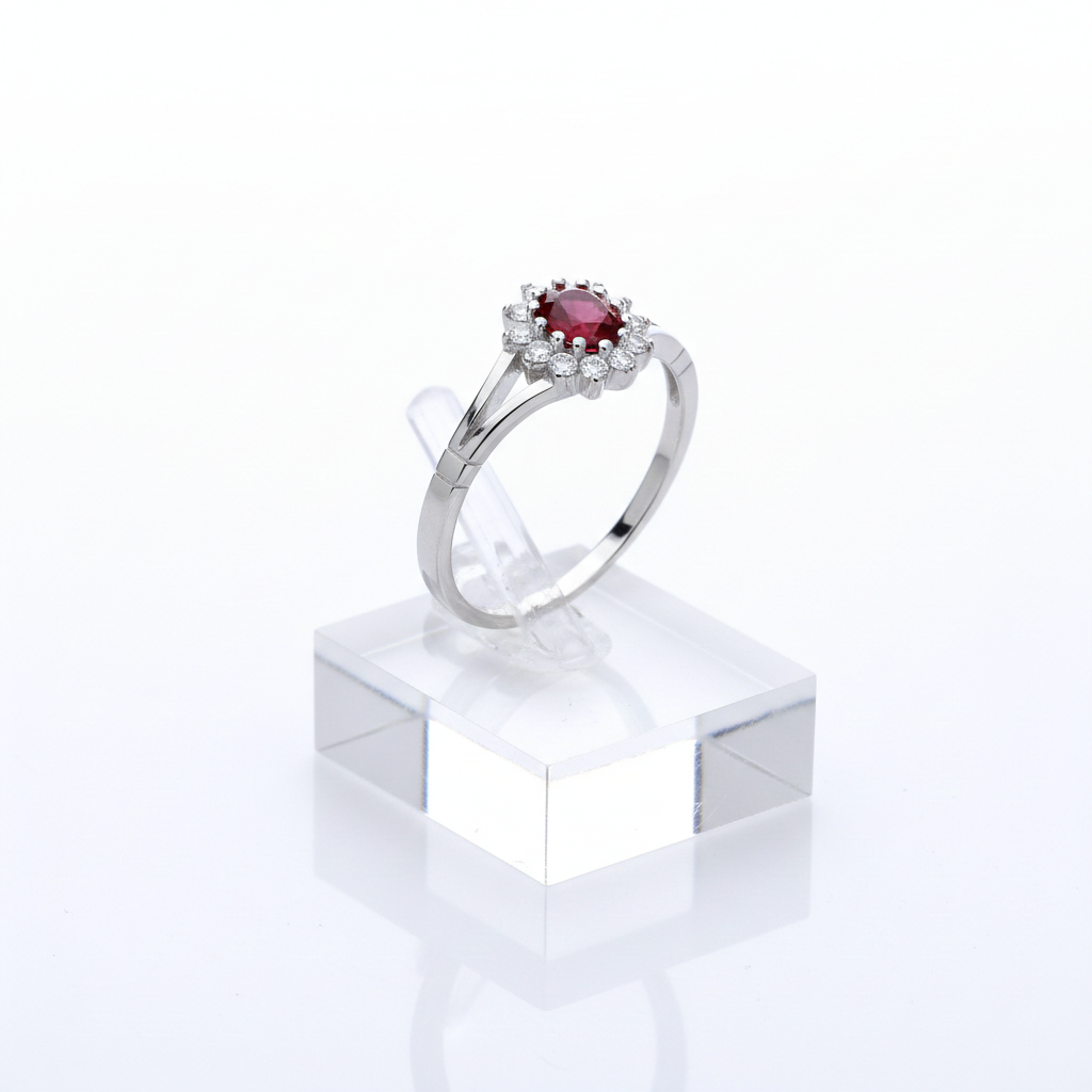 Sterling Silver Ruby Ring Oval Cluster Engagement 925 Hallmark Size K-S