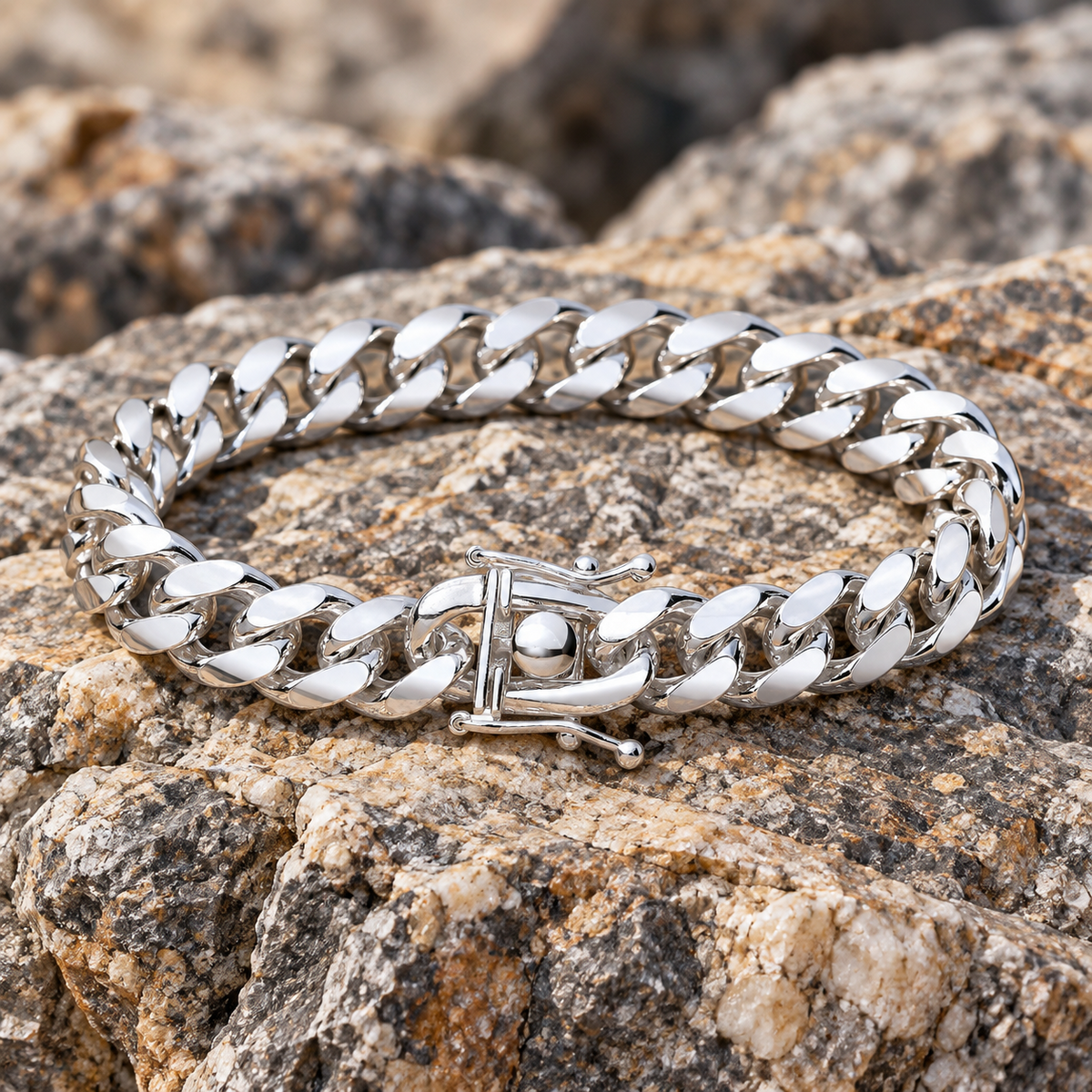 Men's Cuban Chain Bracelet Solid Silver 8mm Wide Box Lock Hallmarked 9"