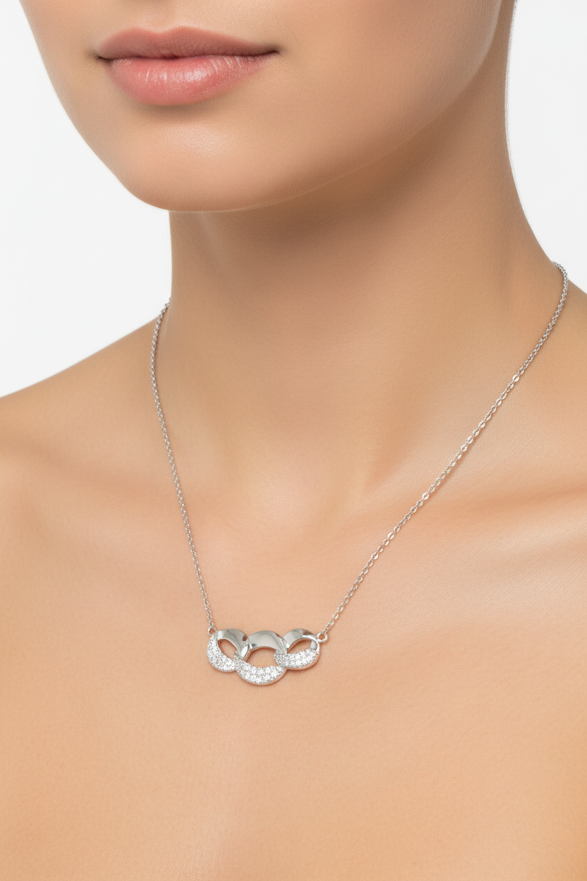 Three Chain Link Necklace Gem Set on 925 Sterling Silver 925 hallmark