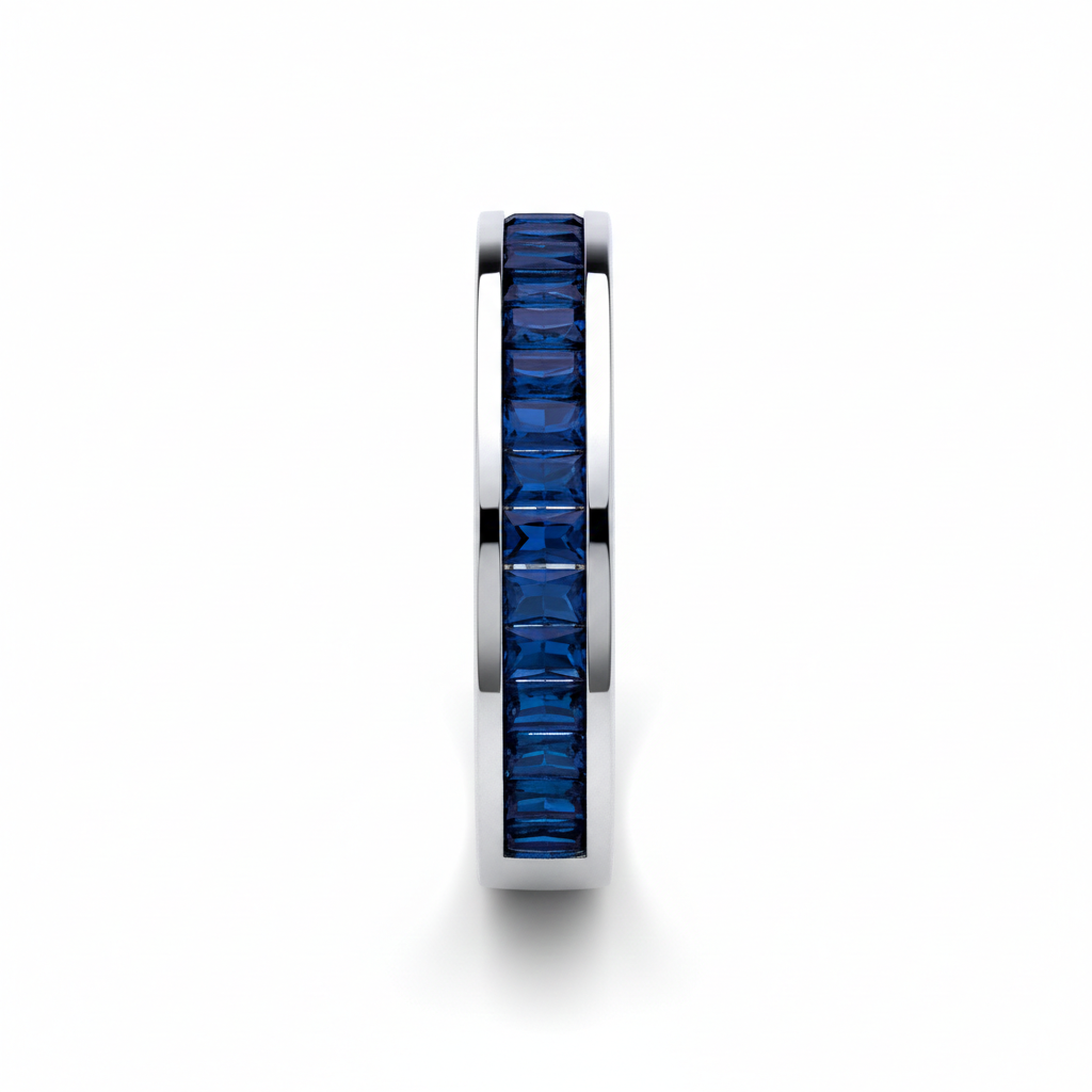 Sterling Silver Sapphire Baguette Eternity Ring 4mm Band 925 Hallmark Size K - S