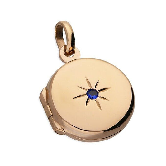 September Birthstone Silver Locket 18ct Rose Gold Plated with Sapphire 18" Chain