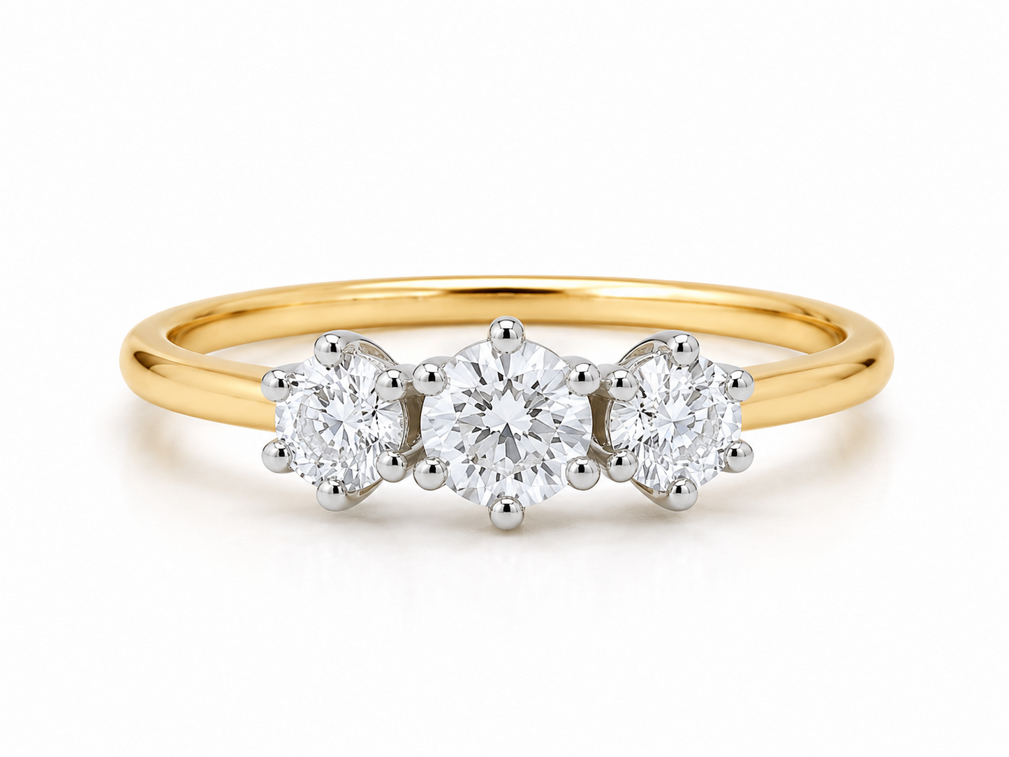 18ct Gold Three Stone Trilogy Ring on Solid Sterling Silver 925 Size J-V