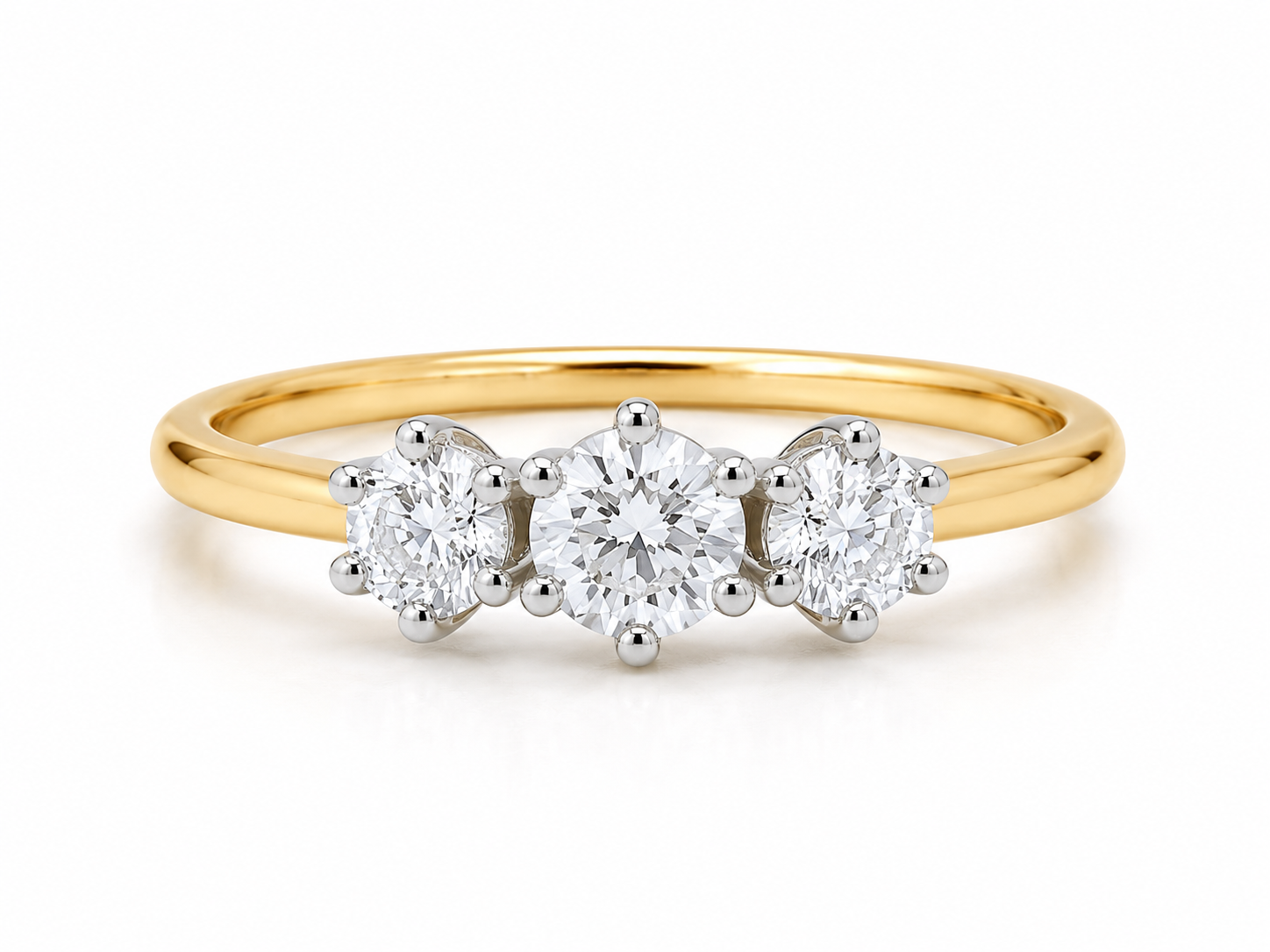 18ct Gold Three Stone Trilogy Ring on Solid Sterling Silver 925 Size J-V