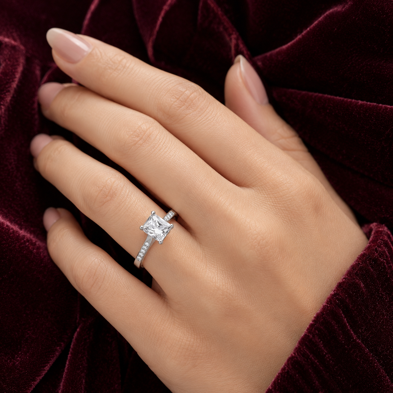 Emerald Cut Solitaire Engagement Ring Solid Sterling Silver 925 Size K - S