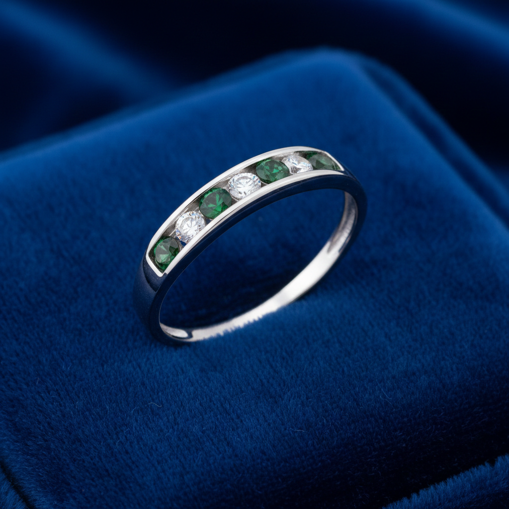 Sterling Silver Emerald Eternity Ring Channel Set Band 925 Hallmark Size K-S