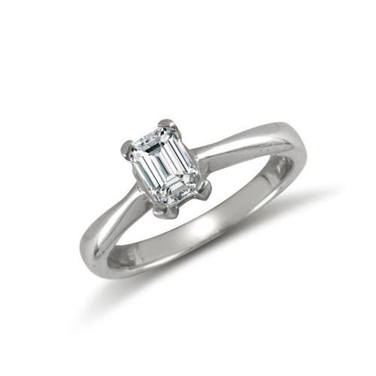 9ct White Gold Emerald Cut Solitaire Ring Engagement Full Hallmark