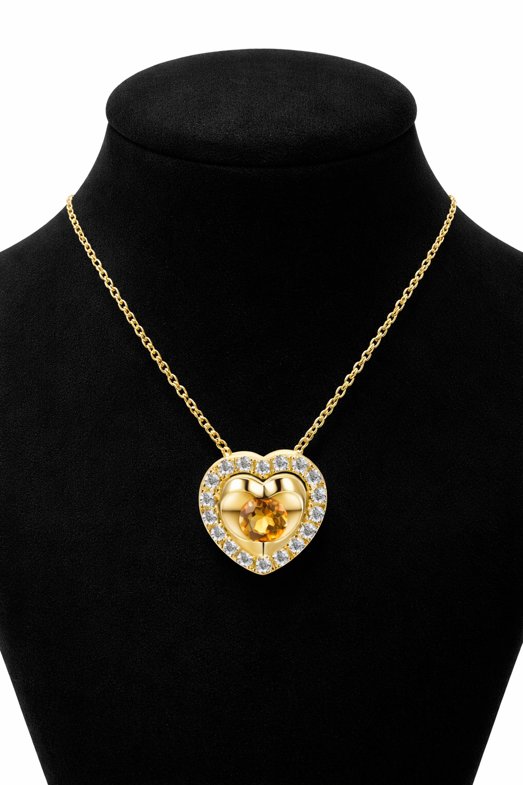 Citrine Heart Necklace With Diamond Solid Yellow Gold 18" 46cm Length Chain