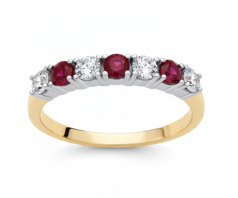 18ct Gold Ruby Eternity Ring Anniversary Band 925 Hallmark Size K-S