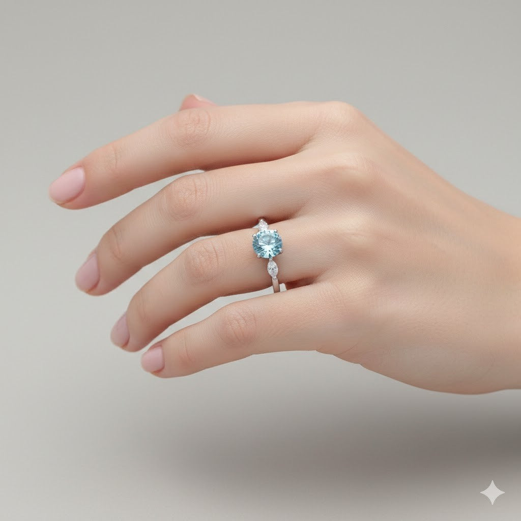 Sterling Silver Blue Topaz Ring Solitaire Engagement 925 Hallmark Size K-S