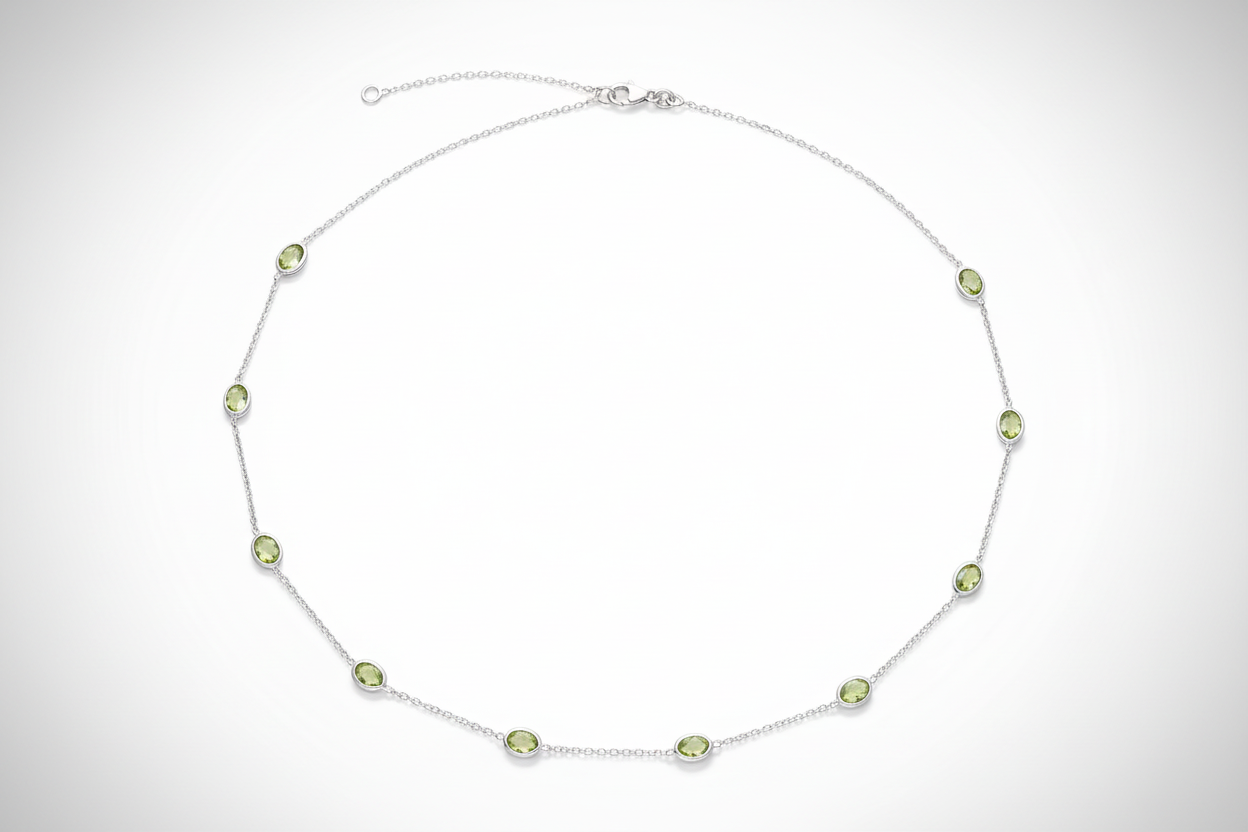 Beautiful Peridot Necklace 925 Sterling Silver Adjustable Chain British Made